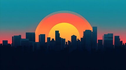 Obraz premium Cityscape Sunset Silhouette