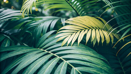 green background with tropical leaves