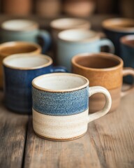Handmade ceramic mugs with natural earthy tones