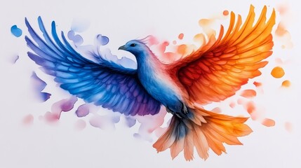 Obraz premium Colorful Watercolor Phoenix Bird Wings Spread Abstract Art