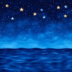 Fototapeta premium A watercolor painting of a starry night sky above a calm sea.