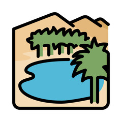 Oasis vector illustration in cartoon style, for tourism and holiday.