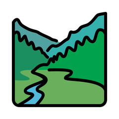Valley vector illustration in cartoon style, for tourism and holiday.