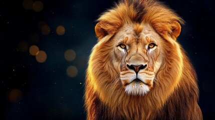 Fototapeta premium Majestic African Lion Portrait Wildlife Nature King Jungle Pride Power Strength Wildcat Mammal