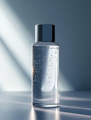 3D Render of Sleek, Glossy Skincare Toner Bottle with Glowing Accents &ndash; Minimalistic and Elegant E-Commerce Display