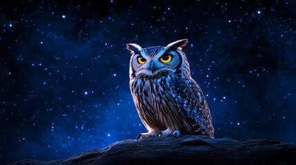 Majestic Owl Night Scene Starry Sky Wildlife Photography