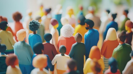 Fototapeta premium 3D models representing various socio-economic backgrounds gathered against a softly blurred community center, Signifying inclusivity in social support networks, photography style