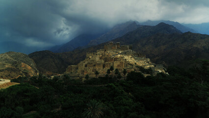 Beautiful wide shot of city ruins in jungle - Saudi Arabia
