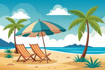 Canvas chairs with parasol on a beautiful beach © Jhanto