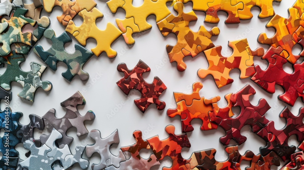 Aufkleber A captivating visual of a series of differently colored and textured puzzle pieces coming together to form a complete image