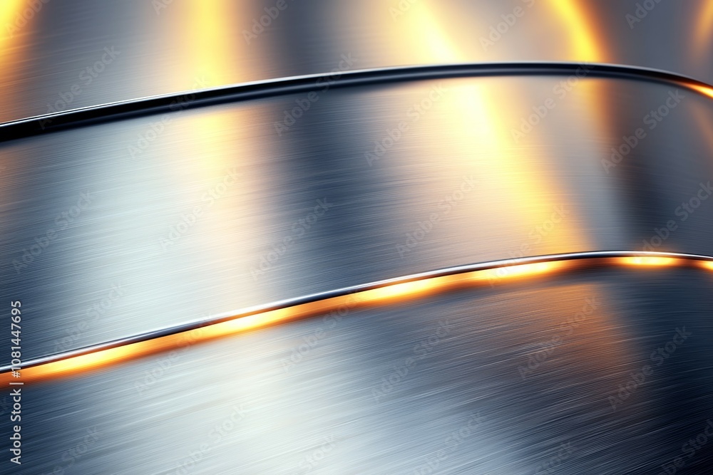Poster a shiny silver object with a wavy pattern and a bright orange glow