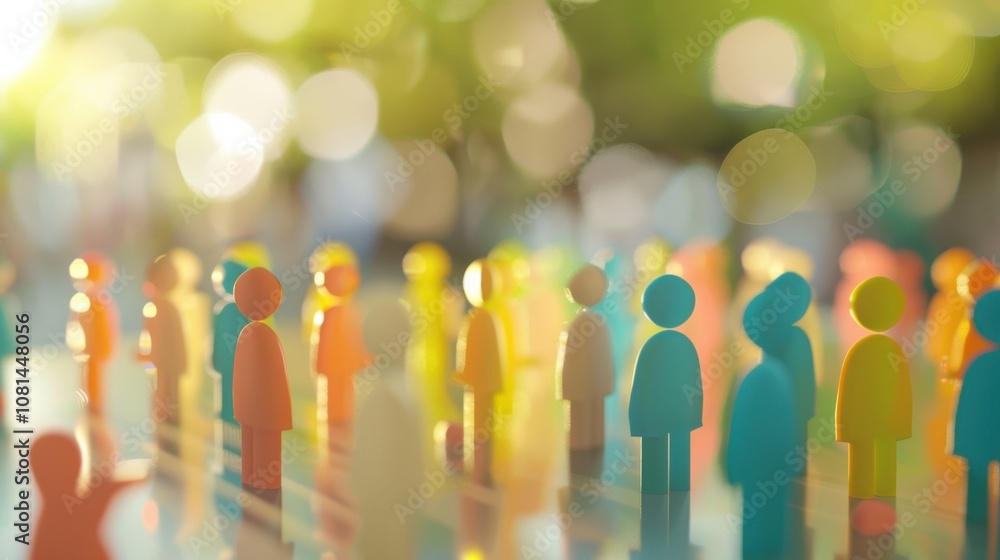 Poster A cluster of 3D figures symbolizing diversity against a softly blurred university campus backdrop, Representing inclusivity in higher education, photography style