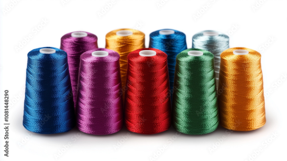 Poster a row of colorful spools of thread