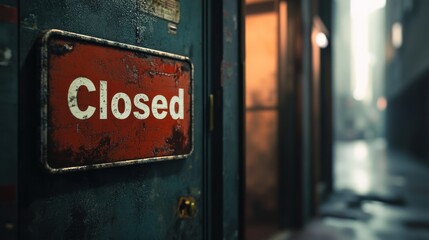 Closed Sign on a Rusty Door