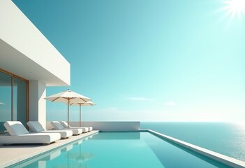 Obraz premium Architectural Visualization of a Dream Resort: Curved Pool Edges and Soft Teal Skies Create a Serene Getaway 