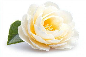 A white flower with a green leaf