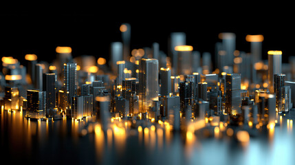 vibrant 3D isometric cityscape with glowing skyscrapers and lights, showcasing futuristic urban environment. smart grid concept is visually represented