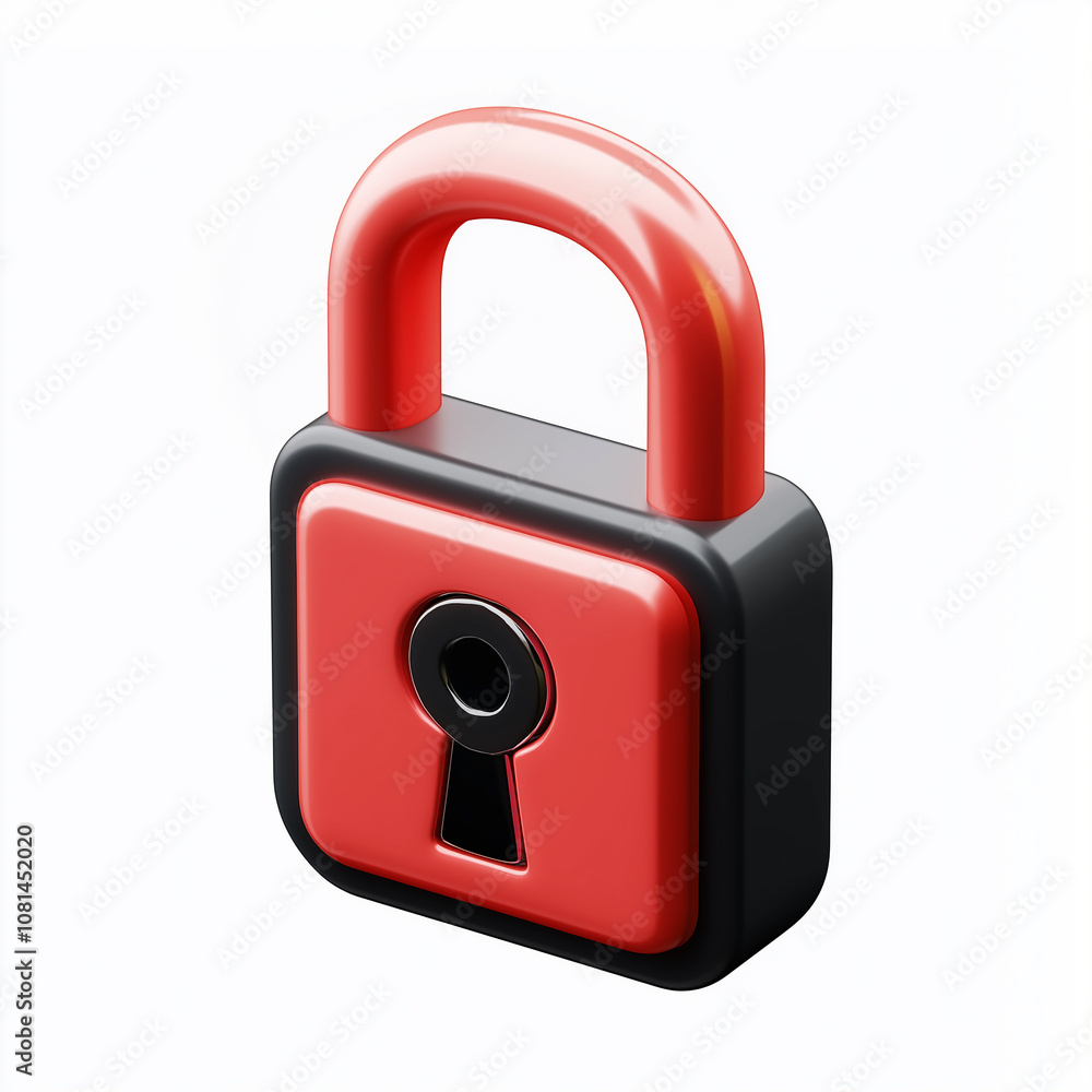 Poster red padlock symbolizing security in digital world with transparent background