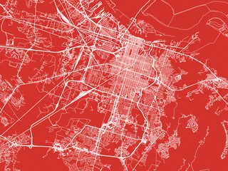 Christmas Map of Savannah Georgia, USA in Snowy White on Festive Red Background.