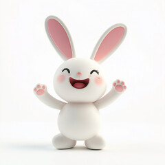 Obraz premium Happy cartoon rabbit character raising paws and smiling