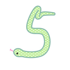 数字の5になるコミカルでかわいい緑の蛇