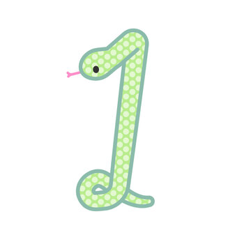 recommend clip art: 数字の1になるコミカルでかわいい緑の蛇