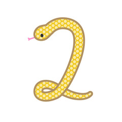 Naklejka premium 数字の2になるコミカルでかわいい金色の蛇