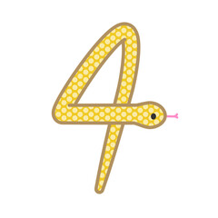 数字の4になるコミカルでかわいい金色の蛇