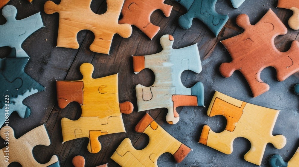 Aufkleber a collection of differently shaped puzzle pieces fitting together perfectly, symbolizing the unity a