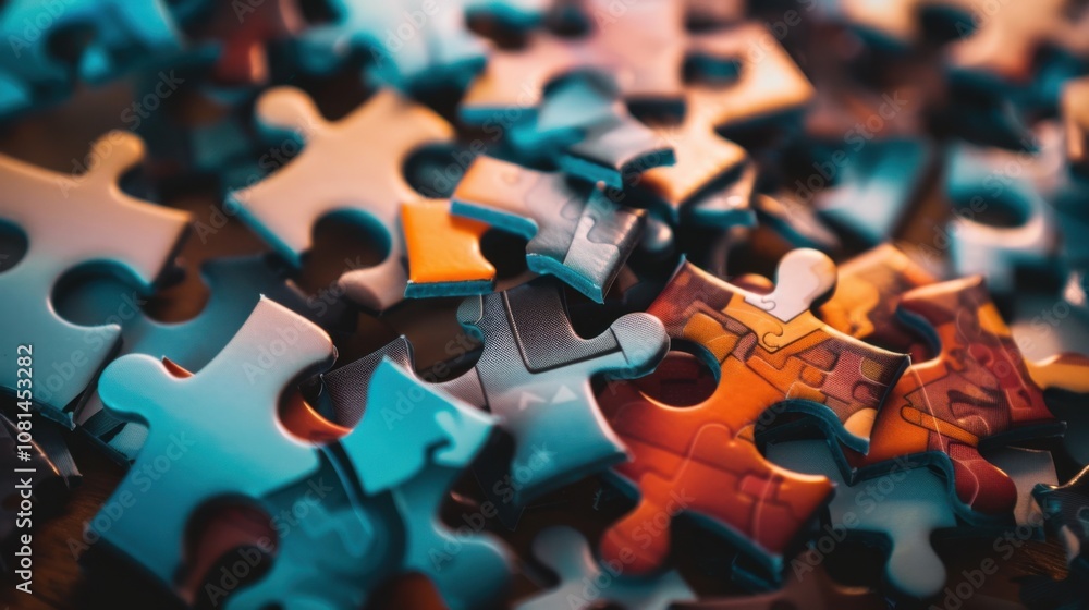 Poster A collection of differently shaped puzzle pieces fitting together seamlessly, Symbolizing the unity and strength found in diversity, photography style