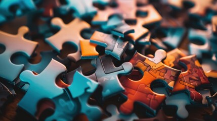 A collection of differently shaped puzzle pieces fitting together seamlessly, Symbolizing the unity and strength found in diversity, photography style