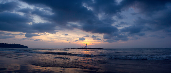 Lighthouse at Nang Thong Beach during sunset, Khao Lak, Phang Nga Province, beautiful scenery of Thailand