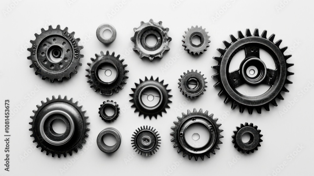 Aufkleber a collection of gears in different shapes and sizes working together harmoniously, depicting the col