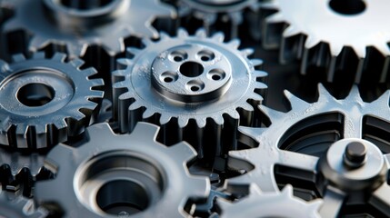A collection of gears in different shapes and sizes working together harmoniously, Depicting the collaborative effort and efficiency of diverse teams, photography style