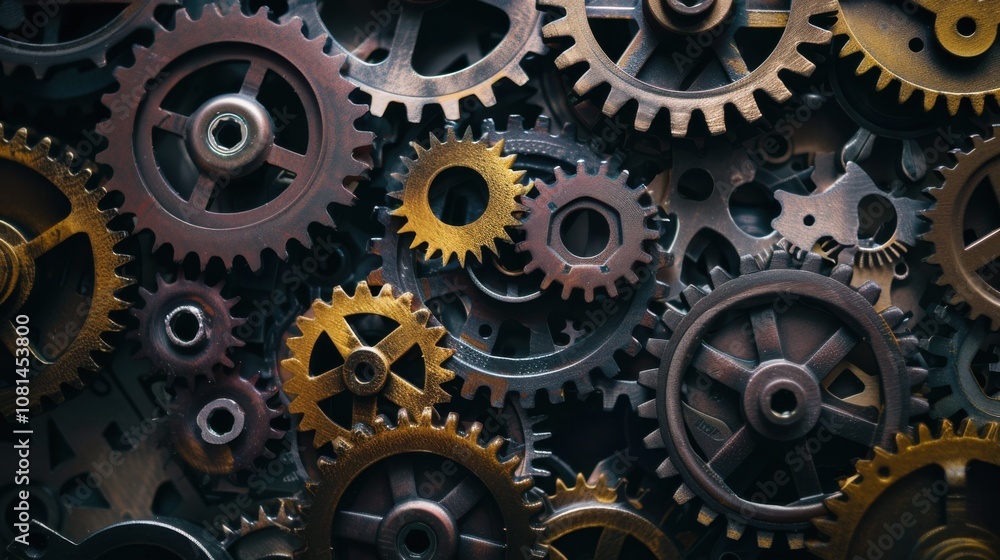 Poster A collection of gears in different shapes and sizes working together smoothly, Depicting the collaborative effort and efficiency of diverse teams, photography style