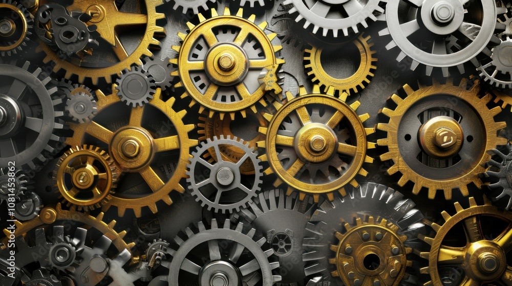 Poster A collection of gears in different sizes and shapes working together smoothly, Depicting the collaborative effort and efficiency of diverse teams, photography style