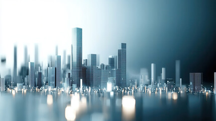 Fototapeta premium Futuristic 3D city skyline with soft natural lighting and reflections. blend of modern architecture creates serene atmosphere