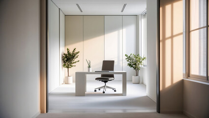 AI generative. 3d render of minimal clean home office design with white ambience. 1