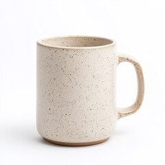mockup simple ceramic mug with speckled design, perfect for coffee or tea. Its neutral color and minimalist style make it versatile addition to any kitchen.