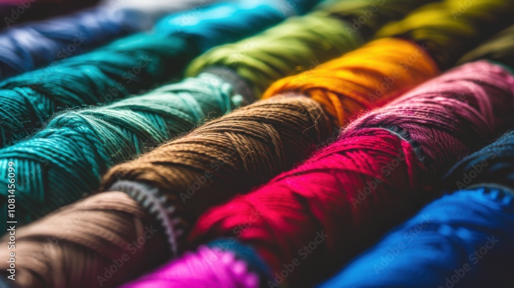Poster a collection of threads in different colors weaving into a strong fabric, depicting the interconnect