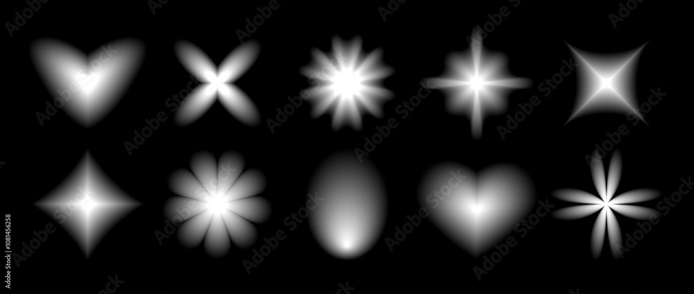 Aufkleber black smooth blurred gradient form set. grunge blurry aura shape collection. fading abstract element
