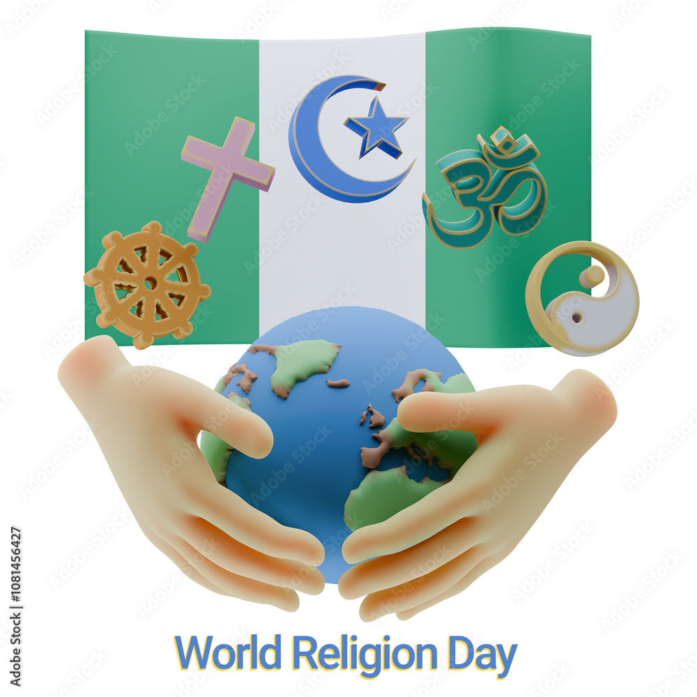 Wall mural Beauteous 3D renders of World Religion Day Written in Nigeria Languages