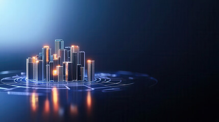 vibrant isometric cityscape with glowing buildings and smart grid elements, showcasing futuristic urban environment. scene evokes innovation and technology