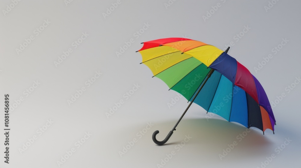 Poster a colorful umbrella on a plain gray background representing protection and inclusion, emphasizing th