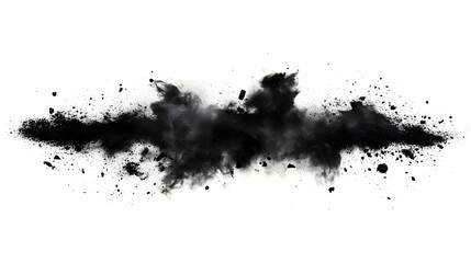 Abstract Black Powder Explosion Background Image: A dramatic, high-resolution photograph depicting a cloud of black powder exploding against a stark white background.
