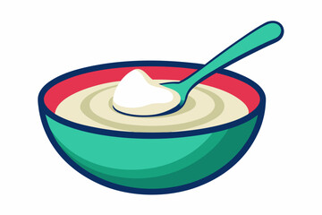 Yogurt with a spoon on a white background vector art illustration 