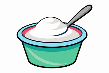 Yogurt with a spoon on a white background vector art illustration 