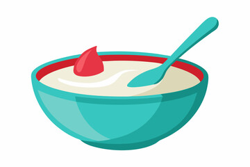 Yogurt with a spoon on a white background vector art illustration 