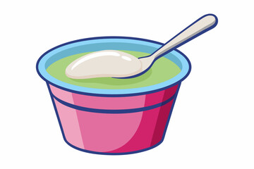 Yogurt with a spoon on a white background vector art illustration 