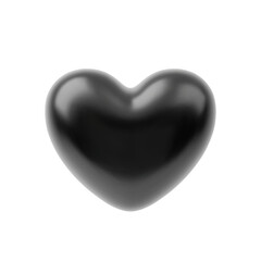 3D black heart. Total black love icon isolated on white. Brutal design object for decor, card, design. Plastic shiny realistic vector love element. Wedding, Valentines gothic symbol